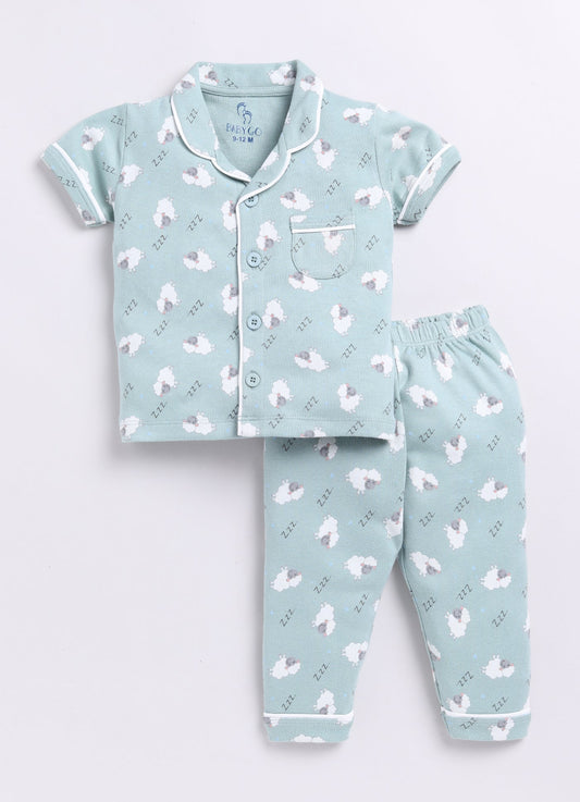 Sheep Print Baby Boy Half Sleeves Night Suit-BROWN