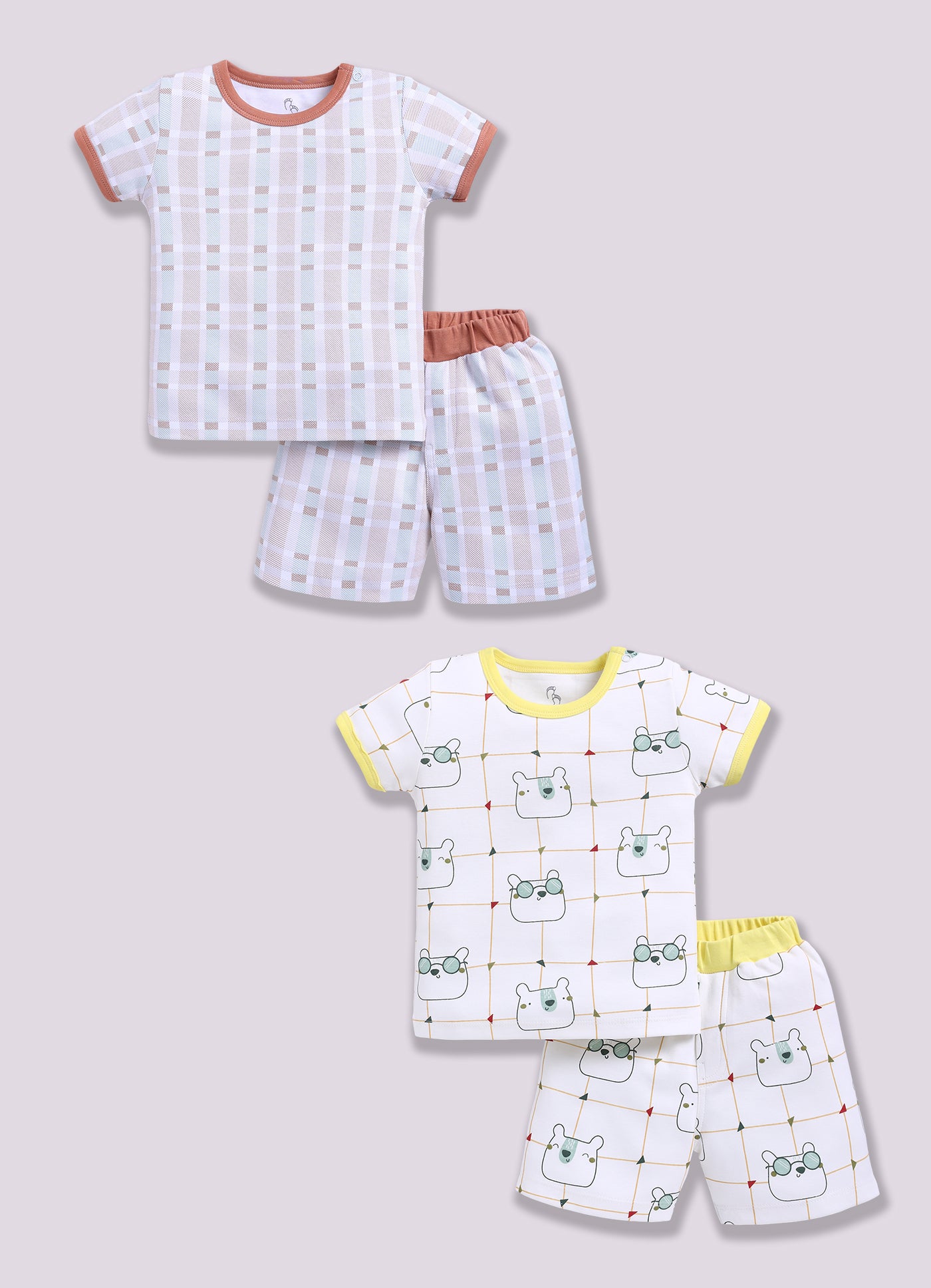 Half Sleeve Top & Bottom for Boys - Tan & Green