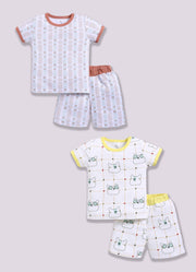 Half Sleeve Top & Bottom for Boys - Tan & Green