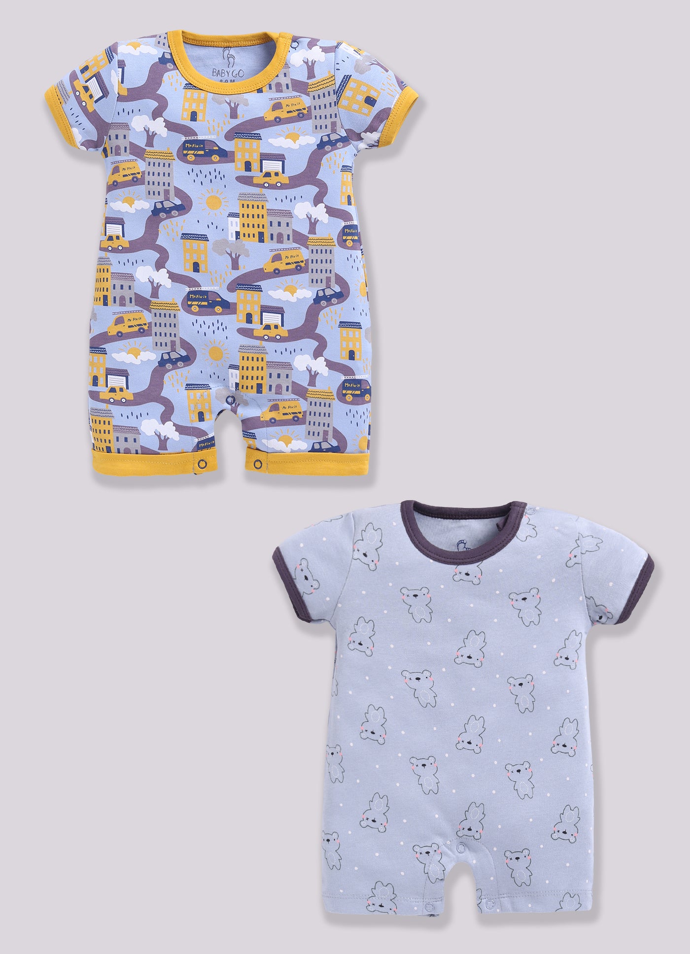Half Sleeve Romper for Boys - Slate Grey & Yellow