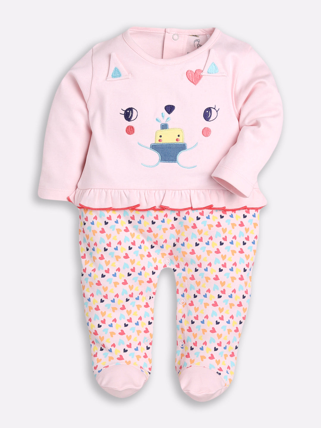 BABY GO 100% Pure Cotton Full Sleeves Rompers/Bodysuit/Sleepsuit for Baby Girl-PINK