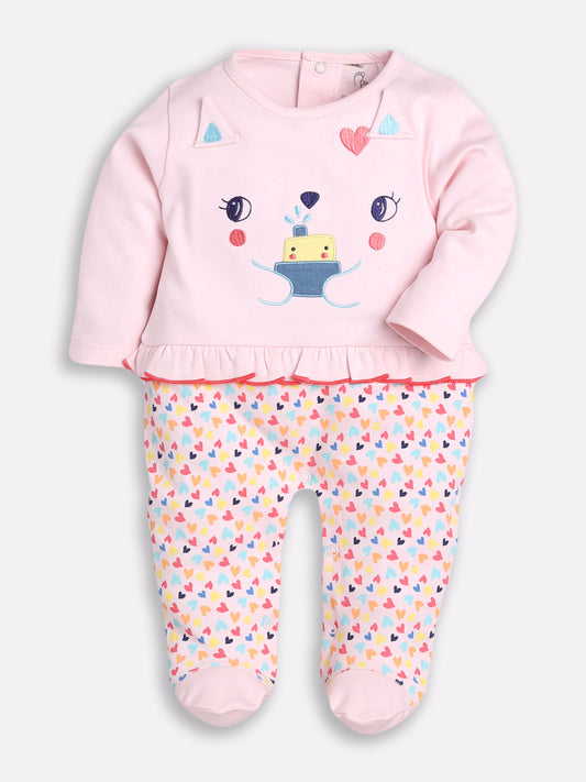BABY GO 100% Pure Cotton Full Sleeves Rompers/Bodysuit/Sleepsuit for Baby Girl-PINK