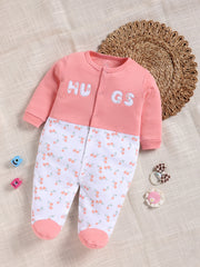 Full Sleeve Romper for Girls – Coral Pink Floral & Peach