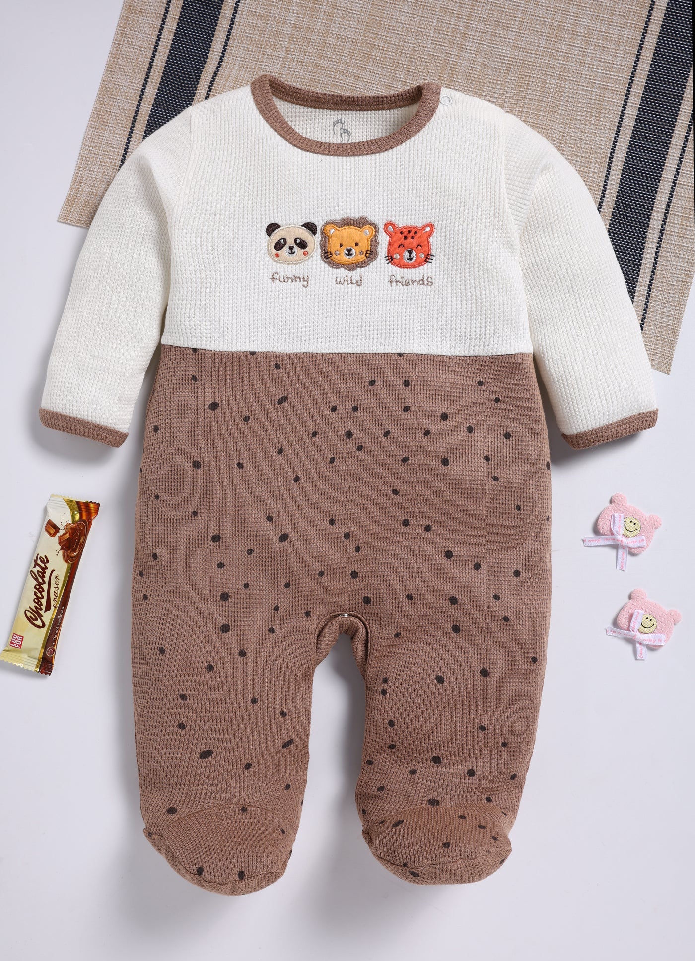 Full Sleeve Romper for Boys – Mocha Funny Wild Friends