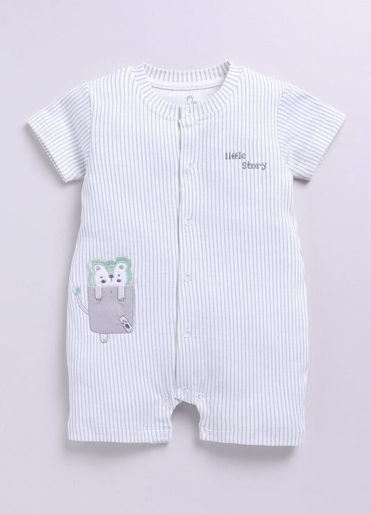 Little Story Bear Embroidered Half Sleeves Summer Romper-GRAY