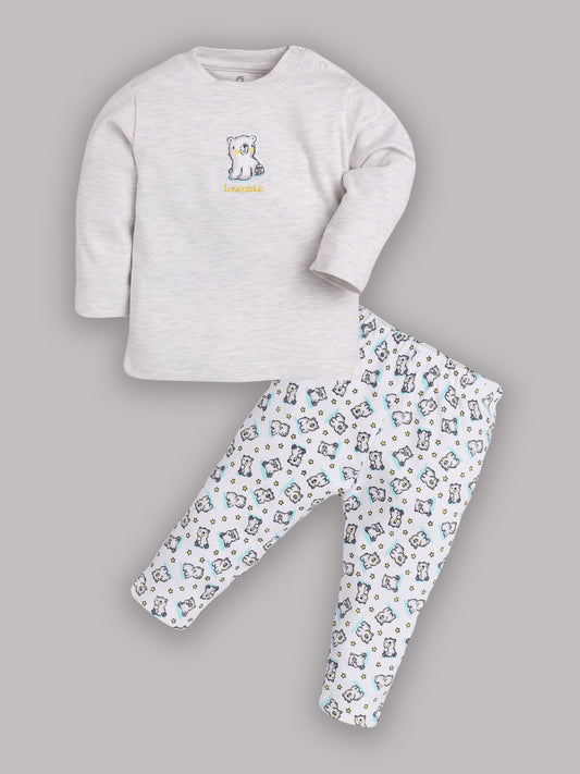 Baby full sleeve Cotton Dress/T-shirts pant set clothes for baby GIRL-WHITE MELLANGE
