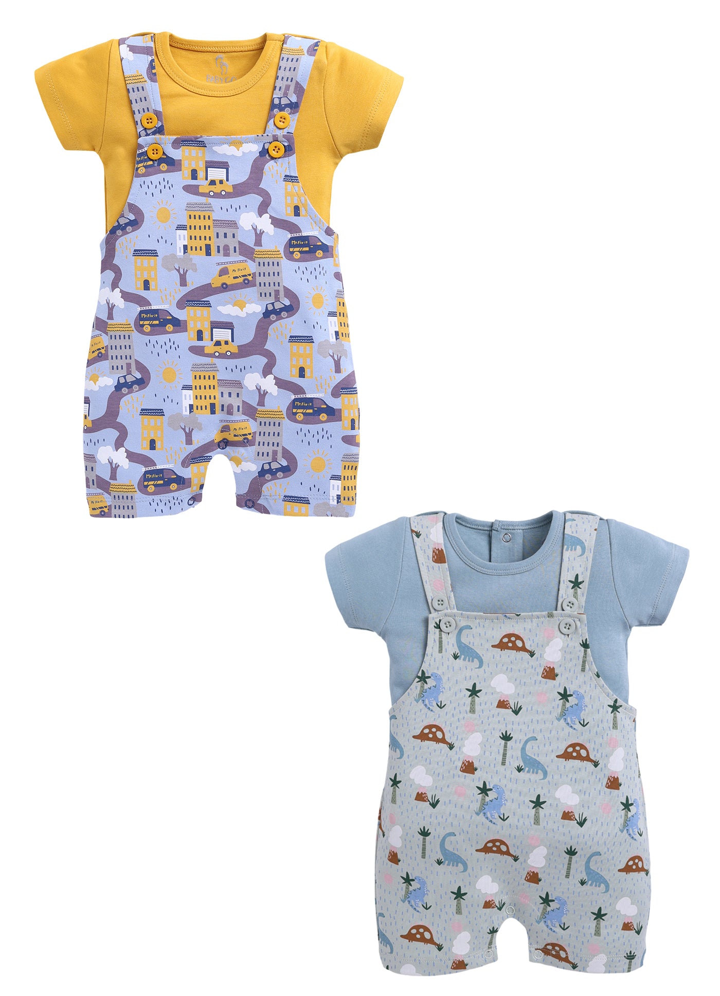 Half Sleeve Dungaree for Boys - Pista Green & Yellow
