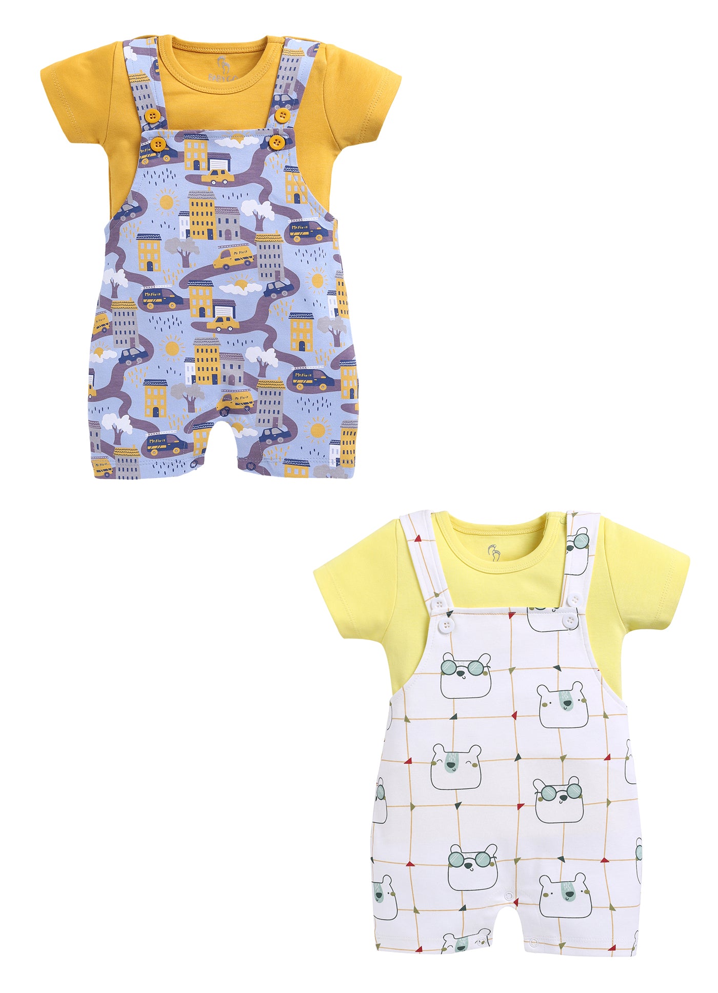 Half Sleeve Dungaree for Boys - Yellow & Green