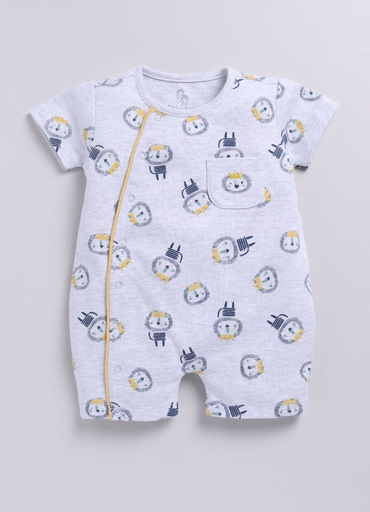 Hedgehog Happiness Baby Boy Summer Romper, Soft Cotton & Cute Print-GREY