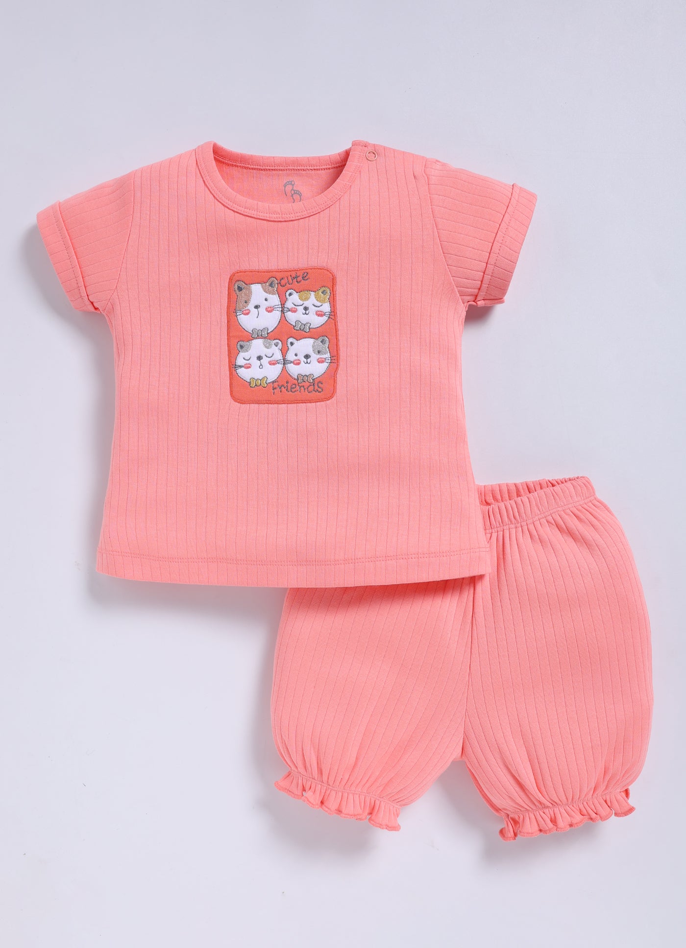 Half-Sleeve Top & Bottom For Girls - Pink Cute Friends