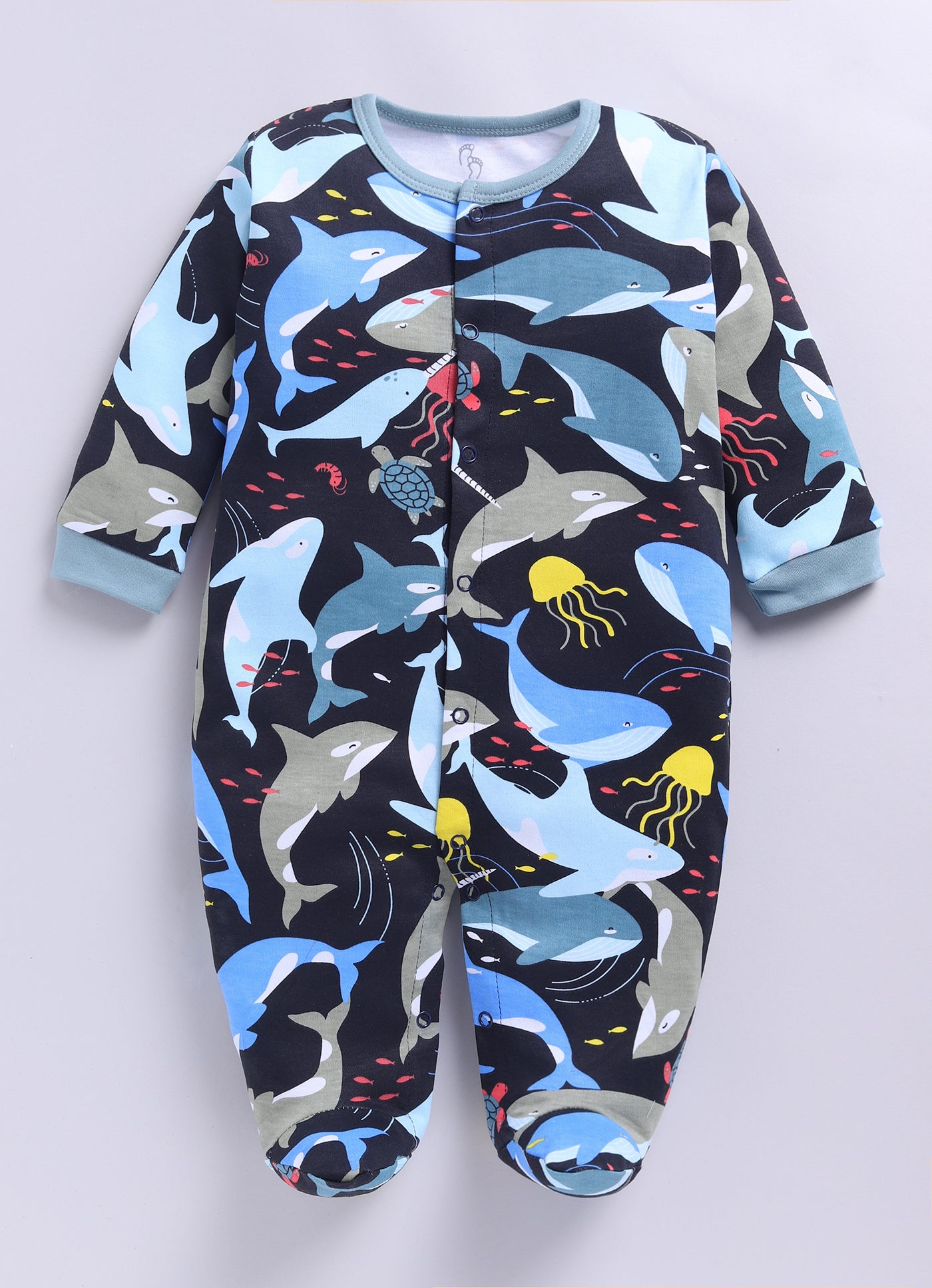 Full Sleeve Romper for Boys - Sea Green & Navy