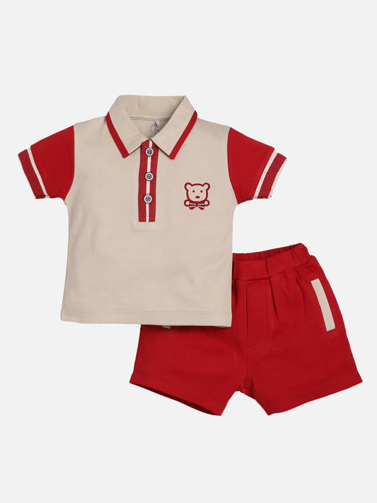 T-shirt and Shorts Set for Baby Boys 100% pure cotton-RED