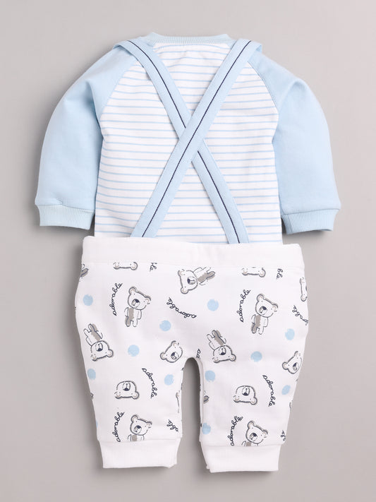 Full Sleeve Casual Cotton Dungaree Dress for Baby Boys SKY