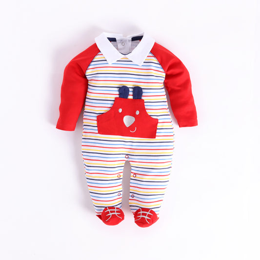 Full sleeve footed Romper For Baby Boy-RED