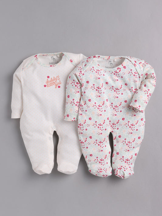 BabyGo 100% Cotton Rompers/Sleepsuits/Jumpsuit/Night Suits for Baby Boys & baby Girls, New-Born, infants, Pack of 2 Combo