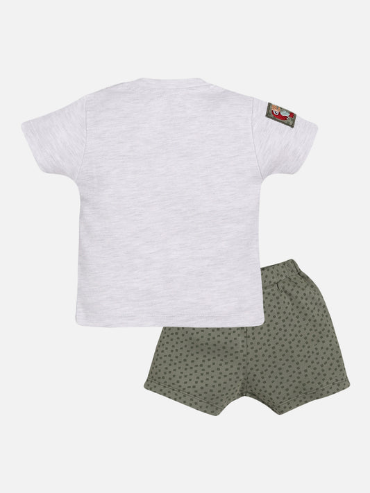 Animal printed T-Shirt Shorts set for Baby Boy-OLIVE
