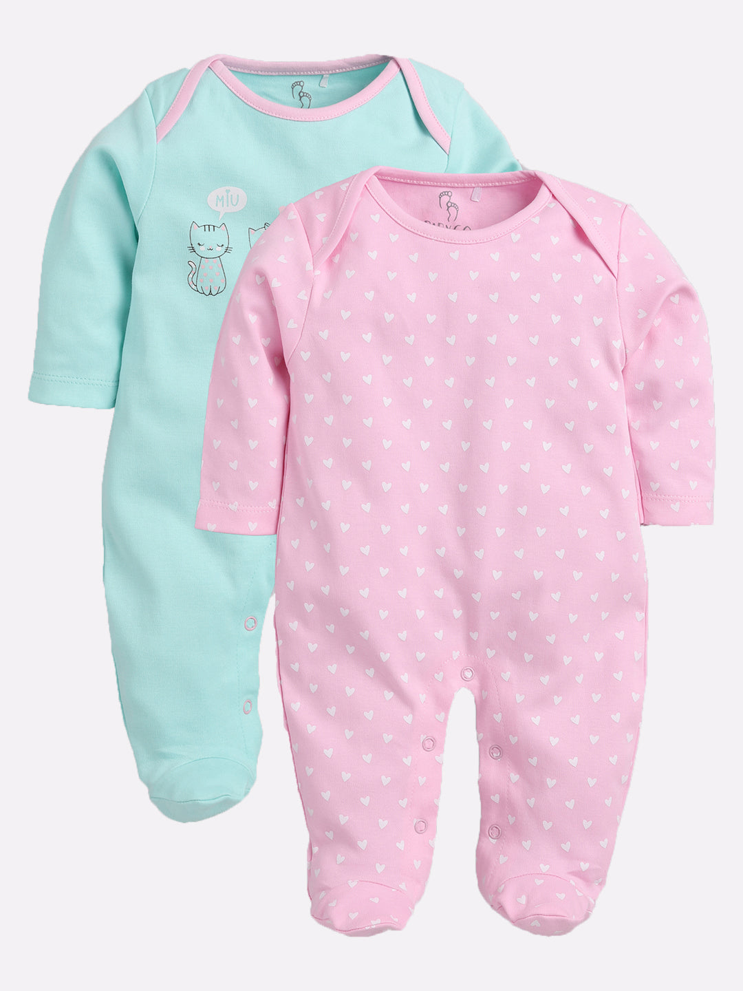 BabyGo 100% Cotton Rompers/Sleepsuits/Jumpsuit/Night Suits for Baby Girls, New-Born, infants, Pack of 2 Combo