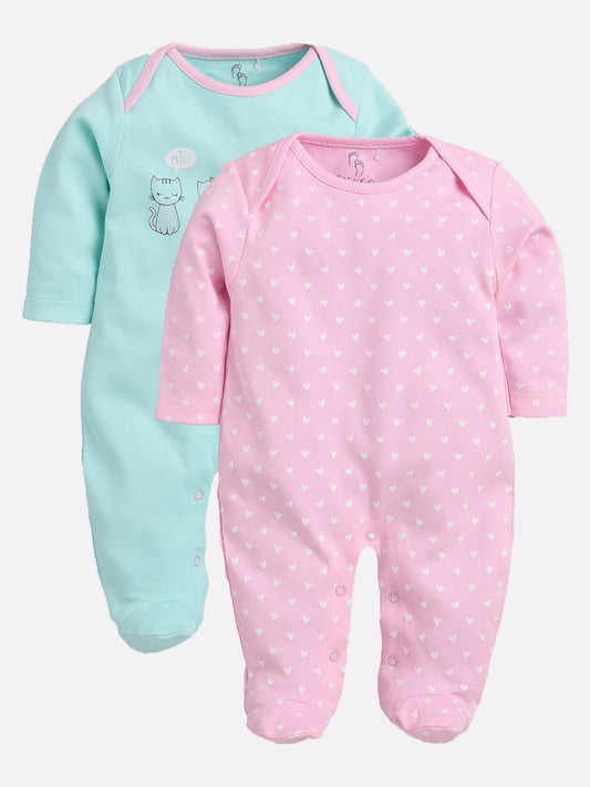 BabyGo 100% Cotton Rompers/Sleepsuits/Jumpsuit/Night Suits for Baby Girls, New-Born, infants, Pack of 2 Combo