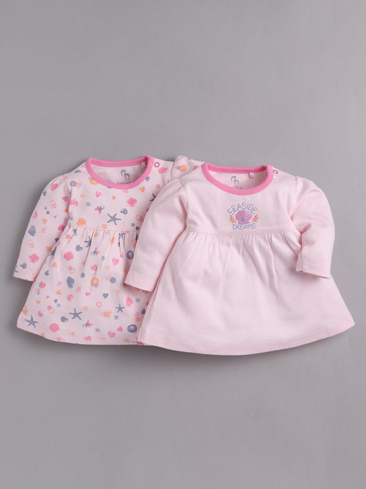 Mid/knee length baby girl frock for casual wear-PINK