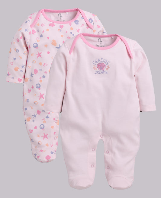Comfortable Cotton Rompers/Sleepsuits for Baby Boys and Girls - Pack of 2 Combo PINK