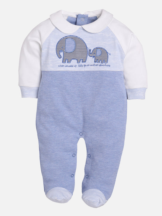 Designer Printed Full Sleeves Romper For Baby Boys ROYAL BLUE