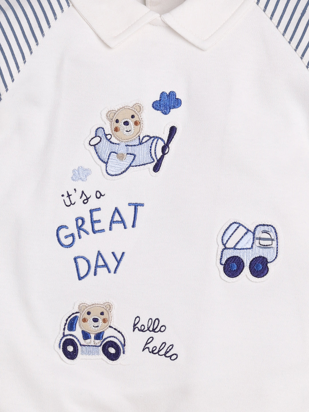 Printed footed romper for Baby Boy-NAVY