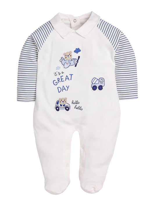 Printed footed romper for Baby Boy-NAVY