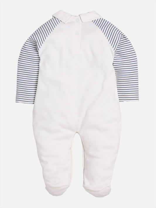 Printed footed romper for Baby Boy-NAVY