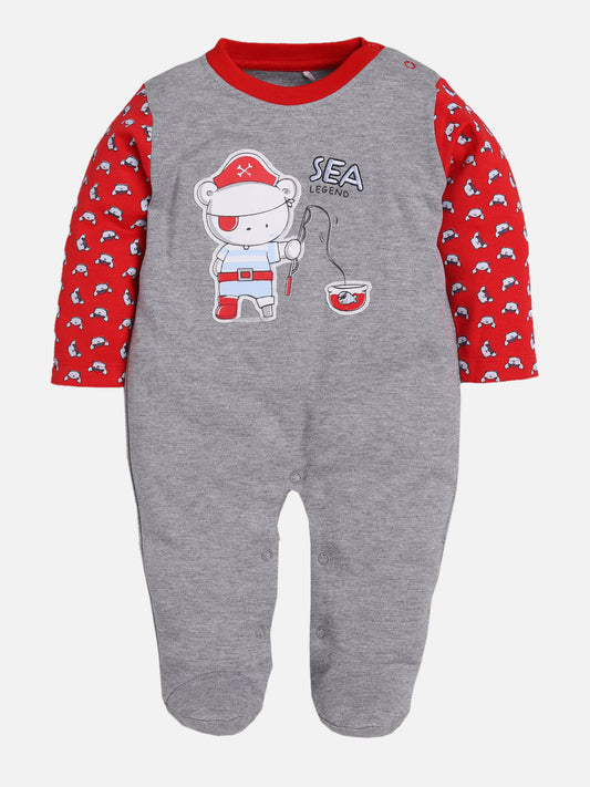 100% Pure Cotton Full Sleeves Rompers/Bodysuit/Sleepsuit for Baby Boys-RED