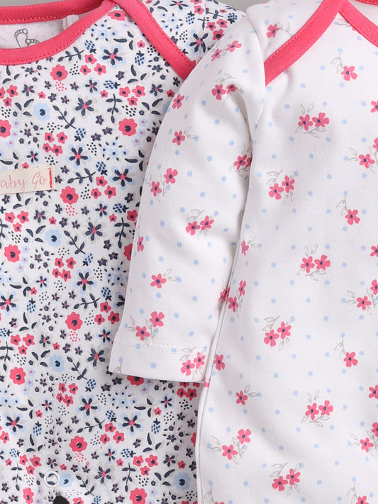 Comfortable Cotton Rompers/Sleepsuits for Baby Boys and Girls - Pack of 2 Combo FUSHIA