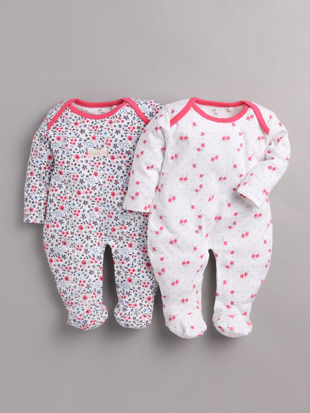 Comfortable Cotton Rompers/Sleepsuits for Baby Boys and Girls - Pack of 2 Combo FUSHIA
