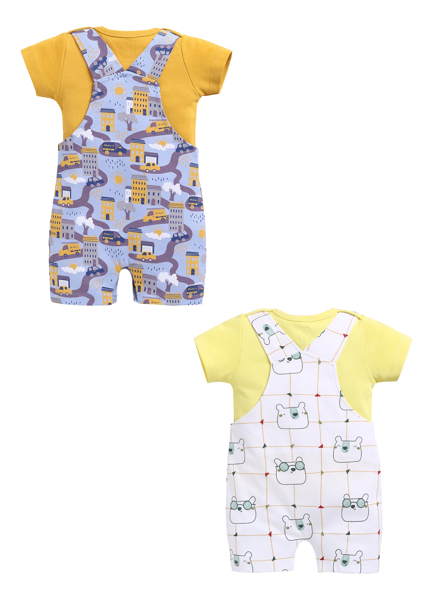 Half Sleeve Dungaree for Boys - Yellow & Green