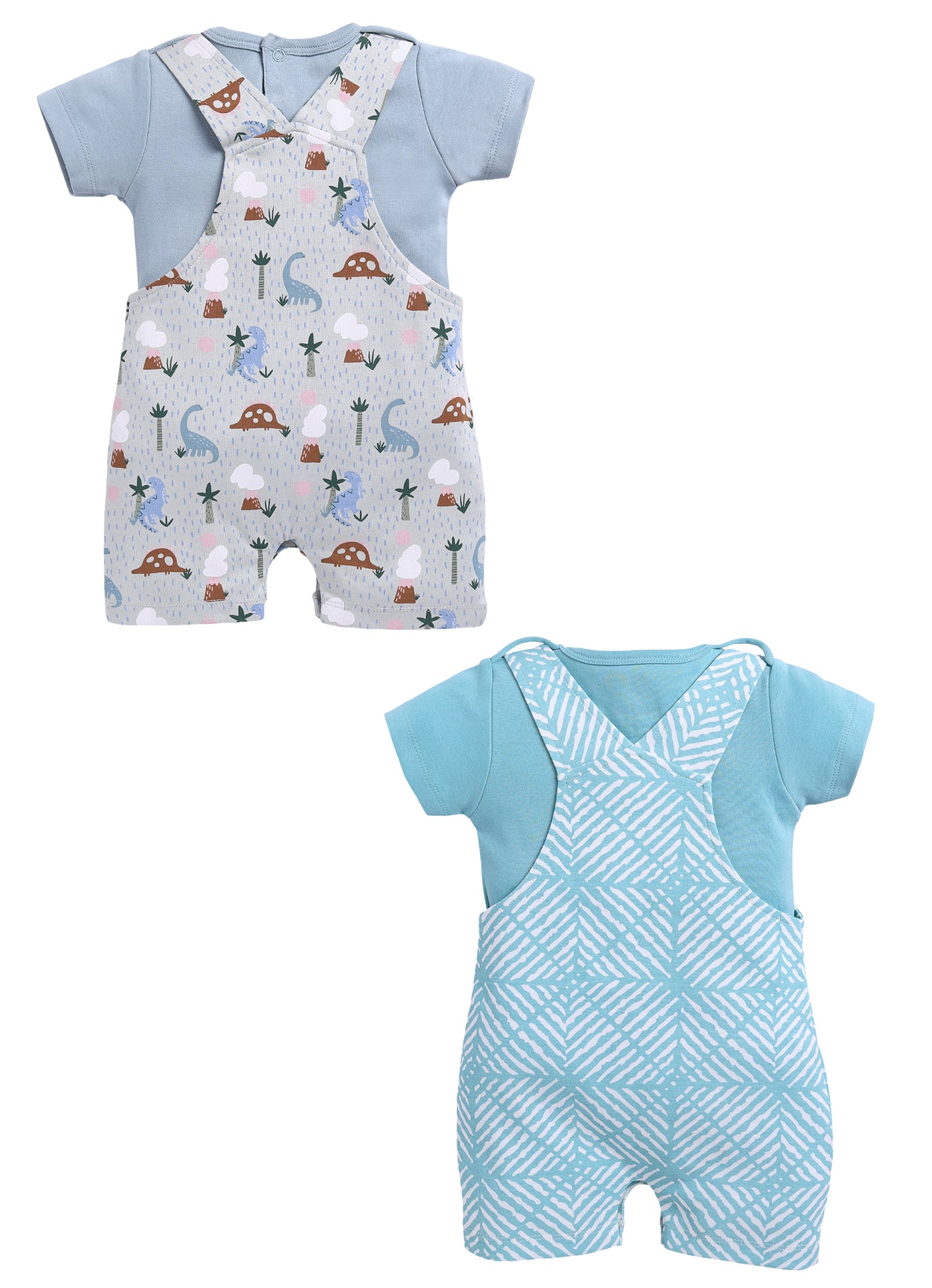 Half Sleeve Dungaree for Boys - Pista Green & Sea Green