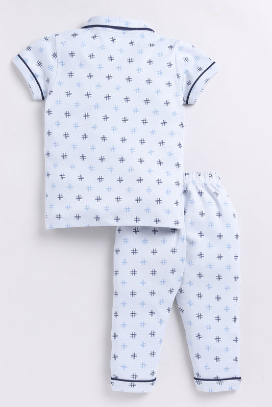 Printed Half Sleeves Baby Boy Night Suit-BLUE