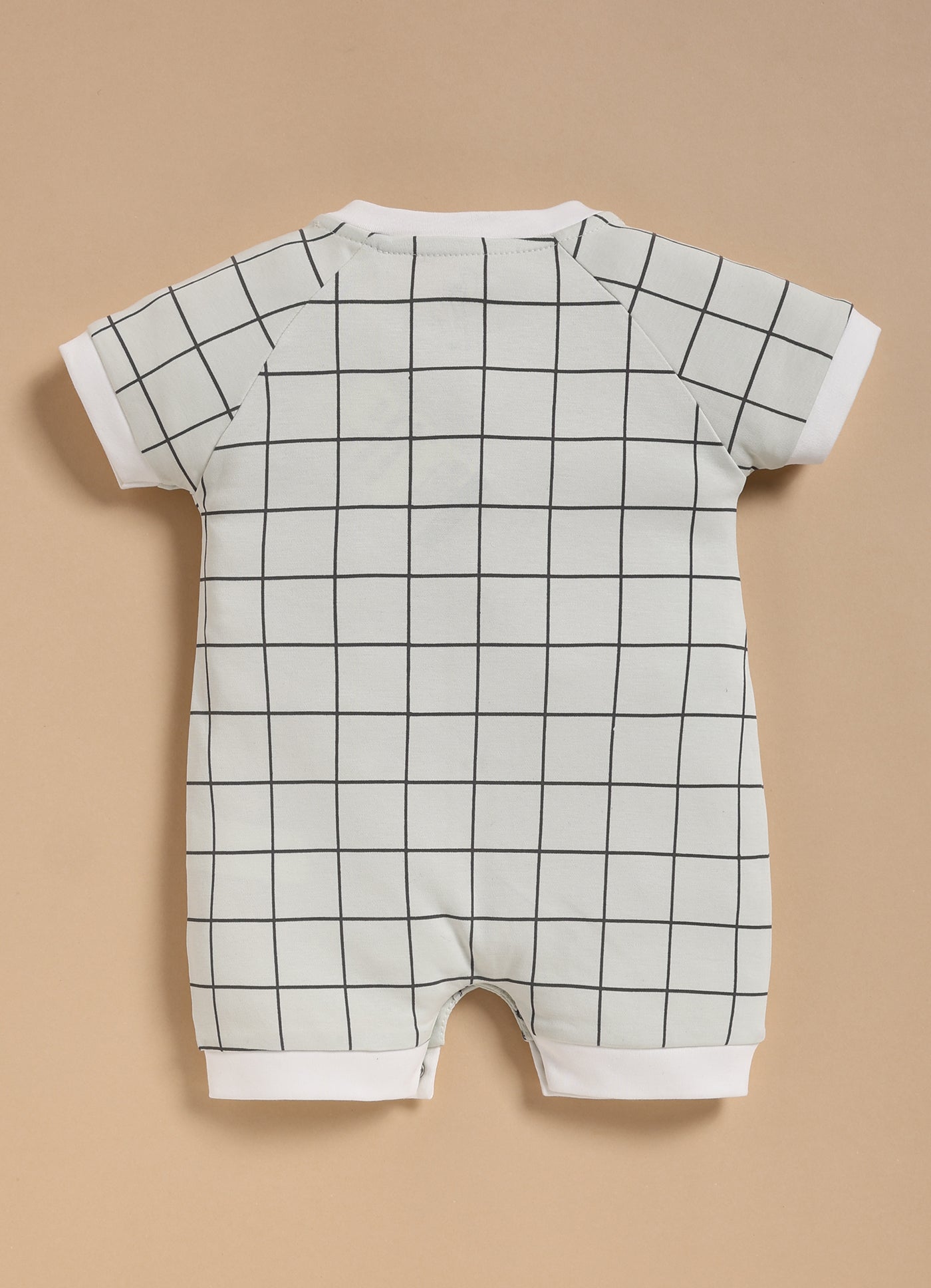 Half-Sleeve Romper for Boys – Pastel Mint Grid Bear