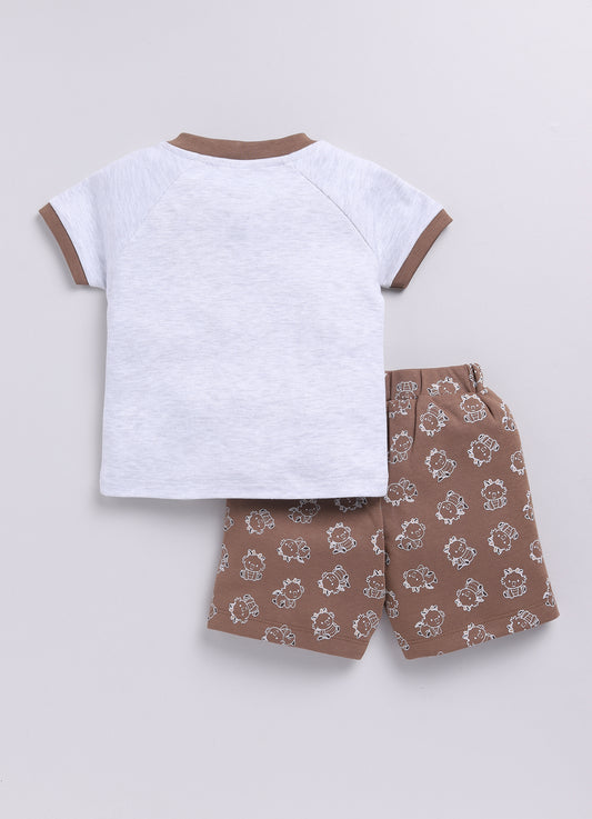 Little Dragon Baby Boy Half T Shirt & Short Set-Brown