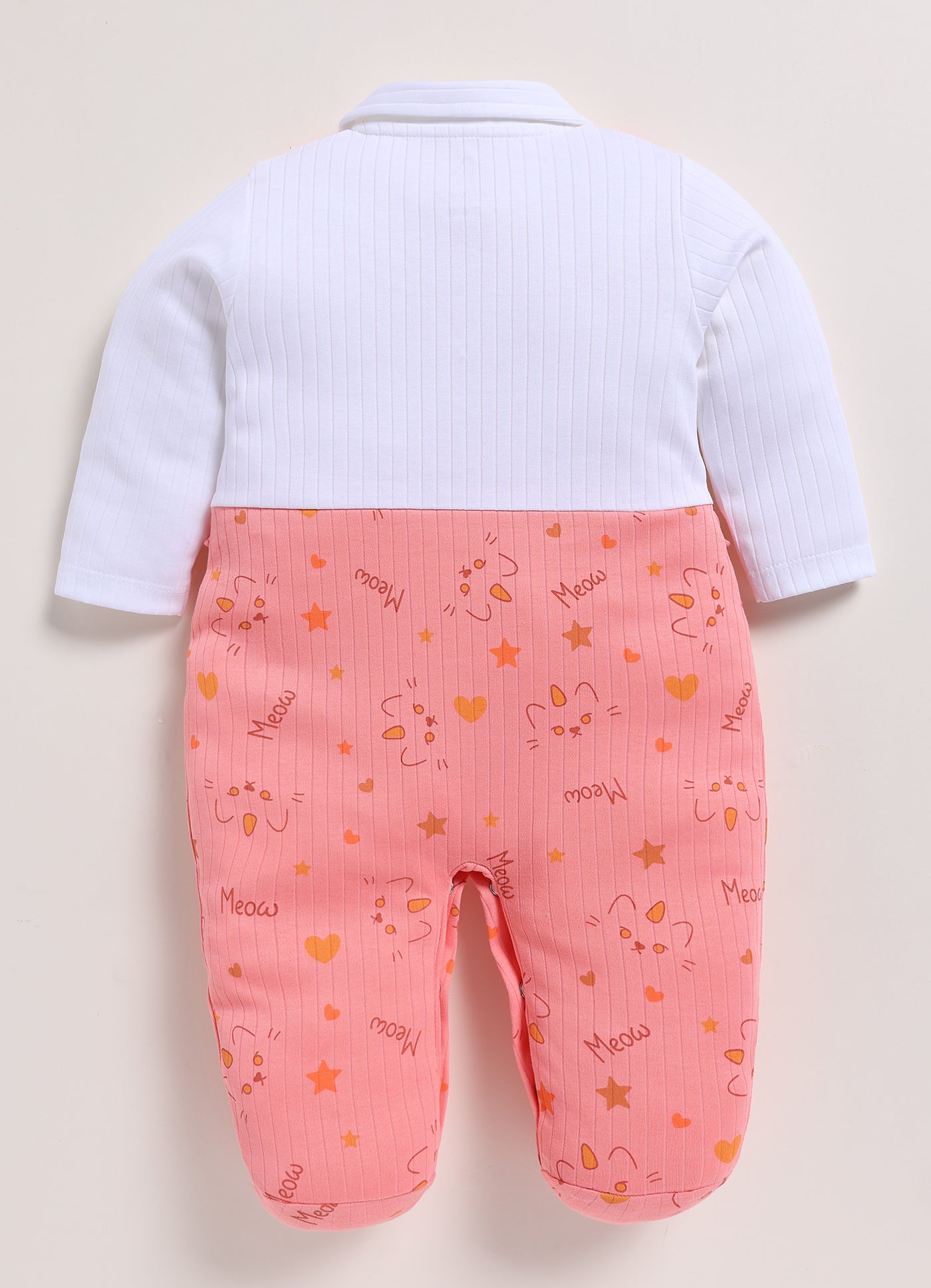 Full Sleeve Romper for Girls - Peach Sweet Meow