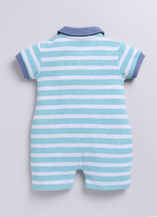 Short Sleeve Striped Polo Baby Boy Romper - Green