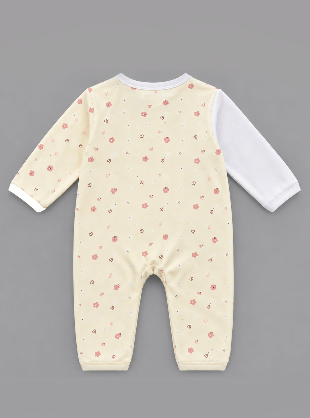 Love Nature Giraffe Embroidered Ruffled Full Sleeve Romper for Girls - White & Light Yellow