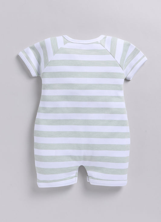 Baby Boy Ship embroidered half sleeves Romper-Green