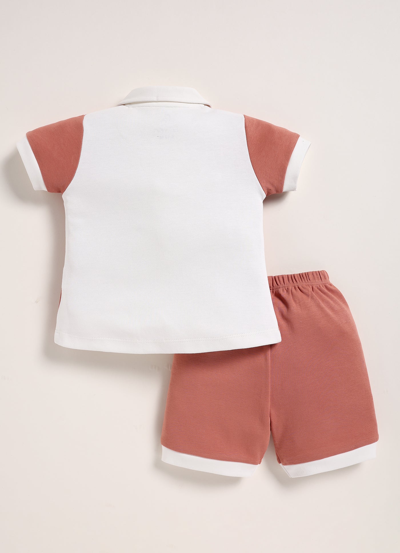 Half-Sleeve Top & Bottom For Girls - Brown with Bow Tie