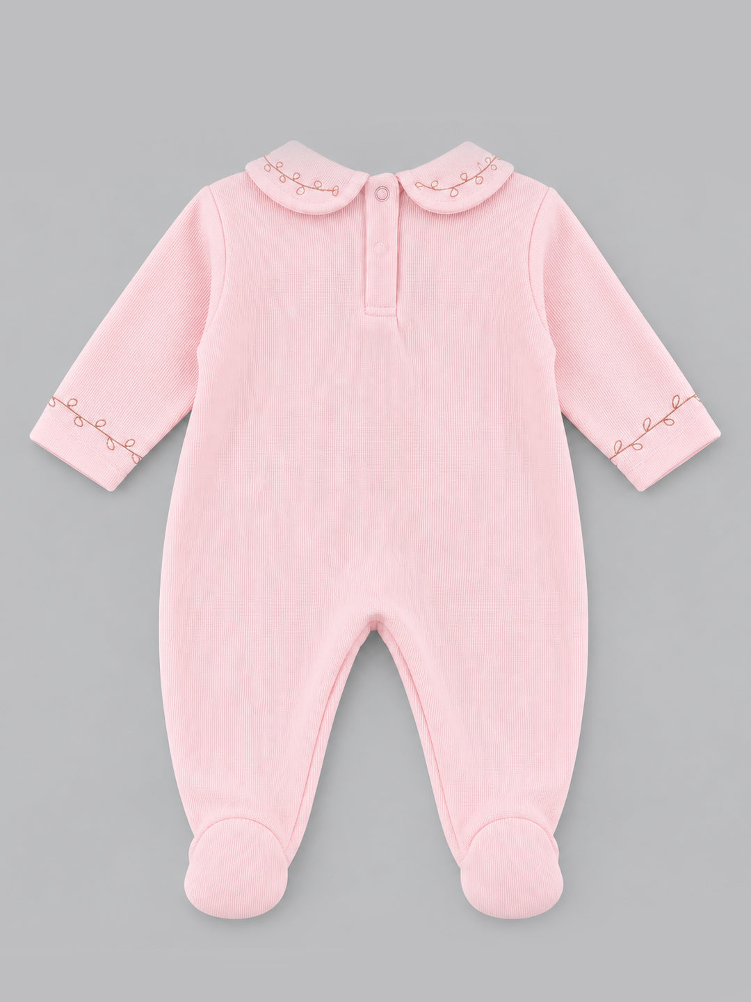 Bunny & Carrot Pocket Collared Waffle Knit Full Sleeve Romper for Girls - Pink