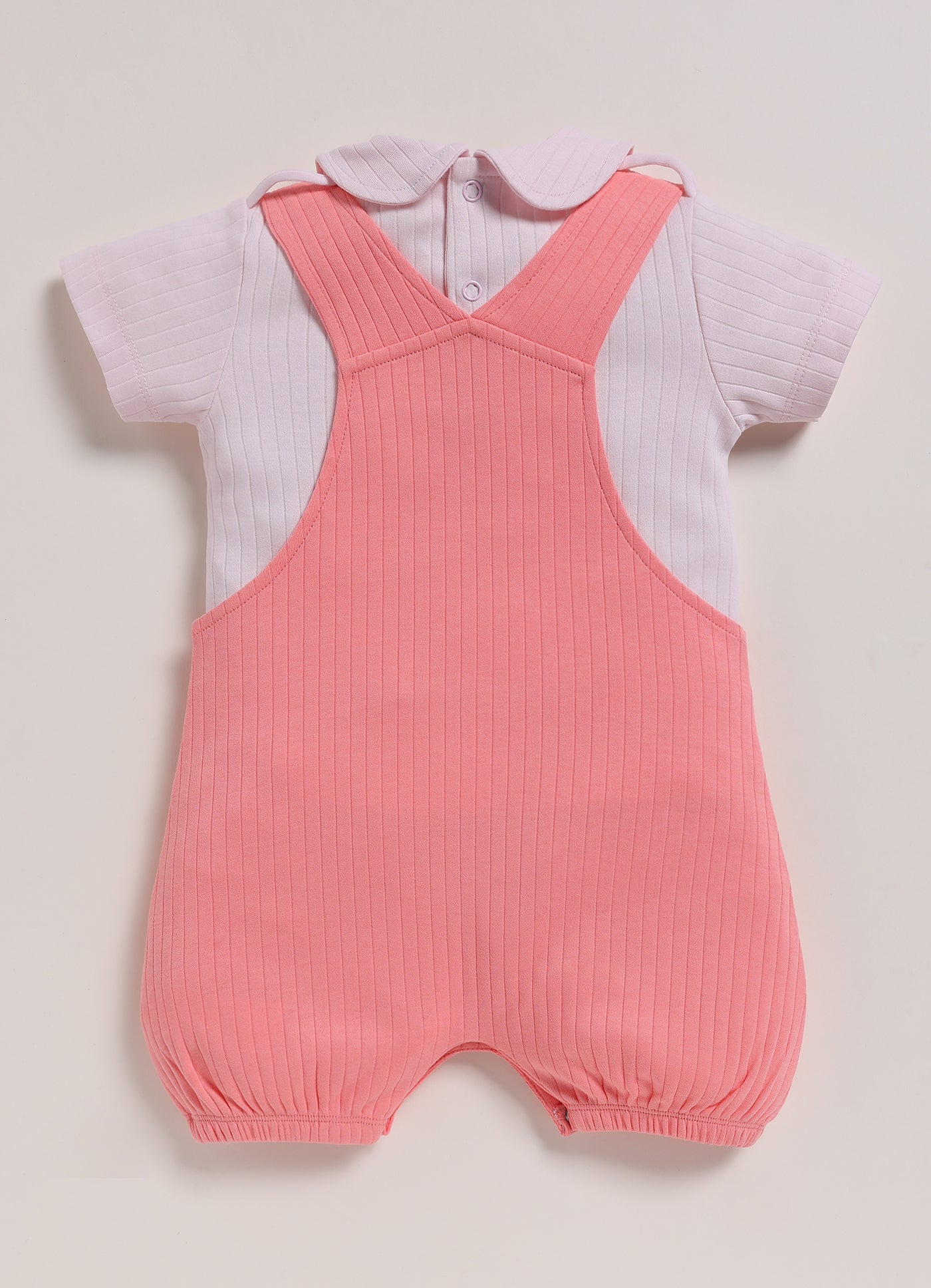 Half Sleeve Dungaree for Girls - Pink Two Kitties With Balloons