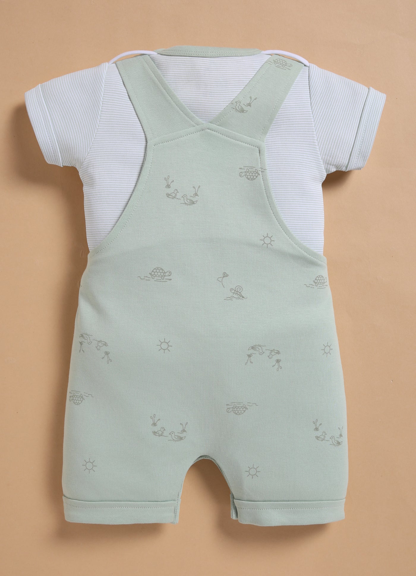 Half Sleeve Dungaree for Boys – Mint Green Nature Print