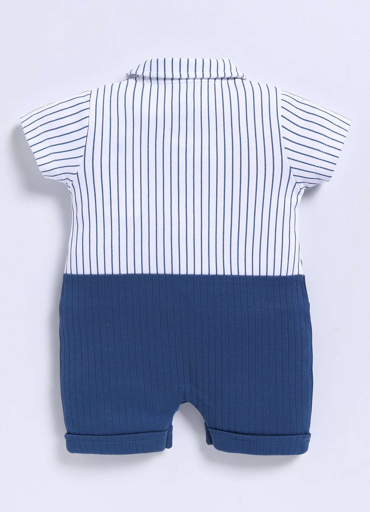 Half-Sleeve Romper for Boys – White Classic Suspender Style