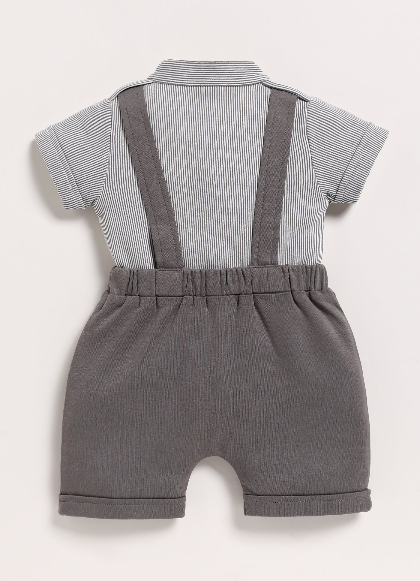 Half Sleeve Dungaree for Boys - Dark Grey Suspender Shorts