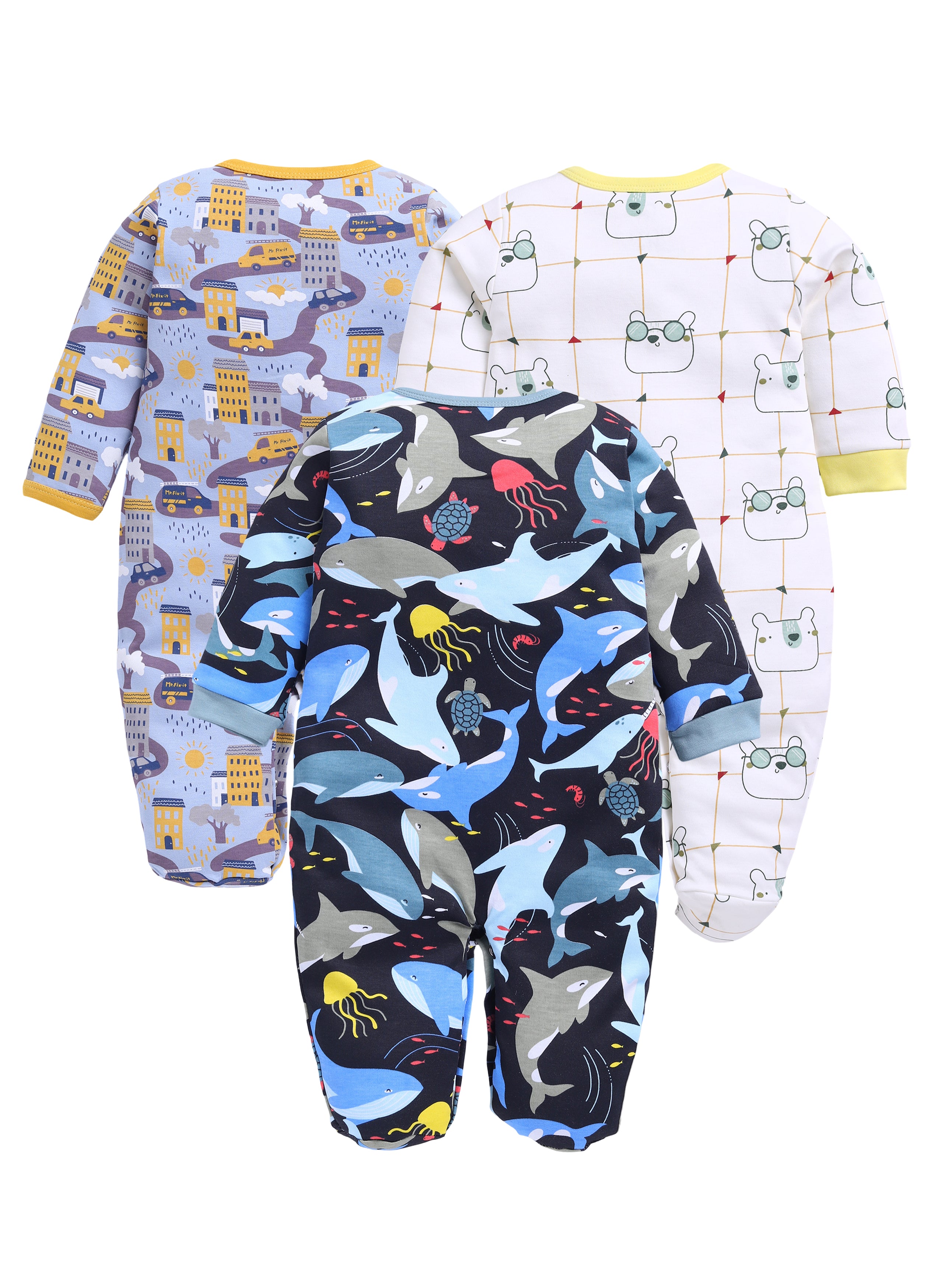 Full Sleeve Romper for Boys - Yellow & Green & Navy