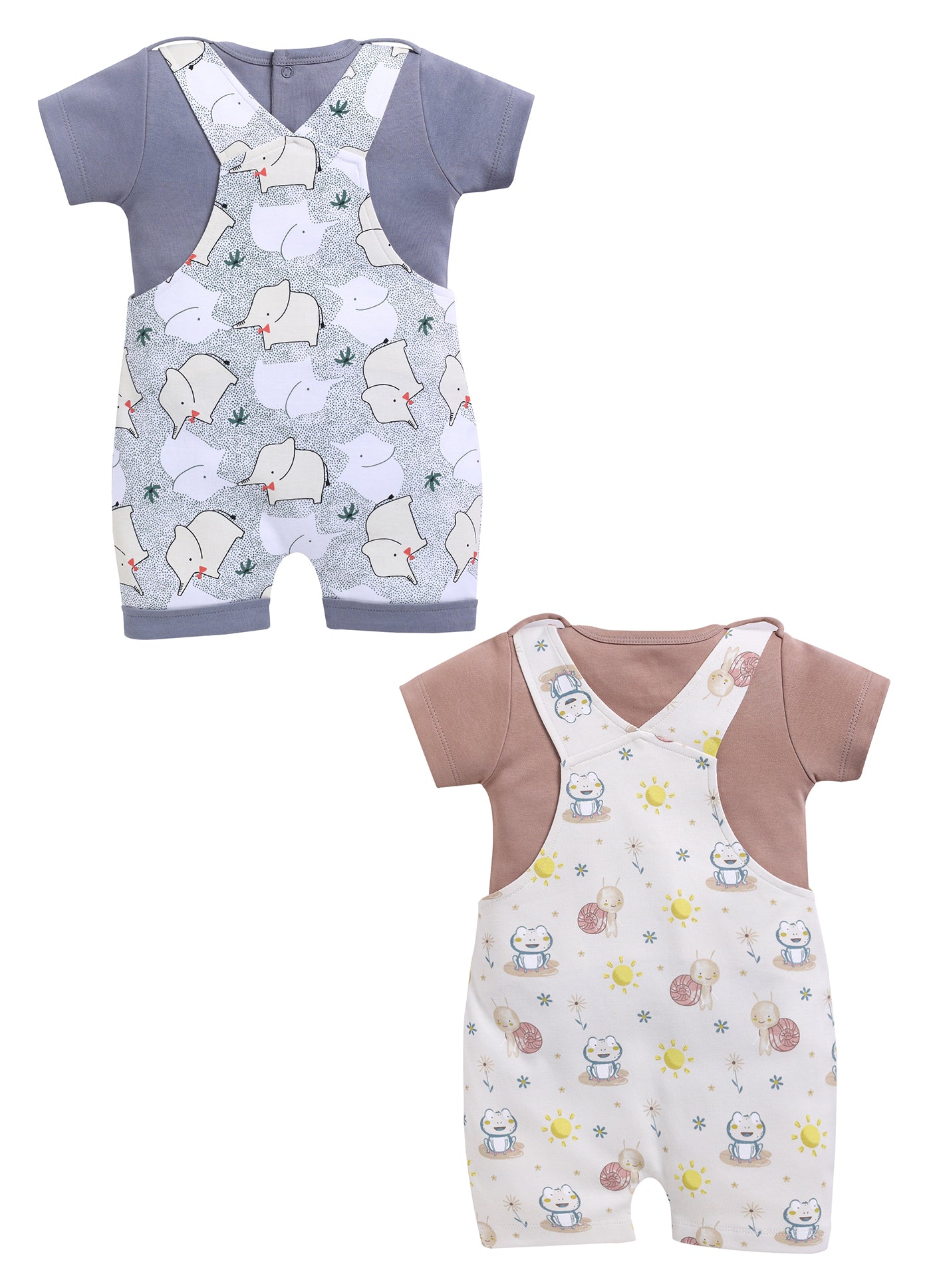 Half Sleeve Dungaree for Boys - Light Green & Beige