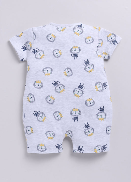 Hedgehog Happiness Baby Boy Summer Romper, Soft Cotton & Cute Print-GREY