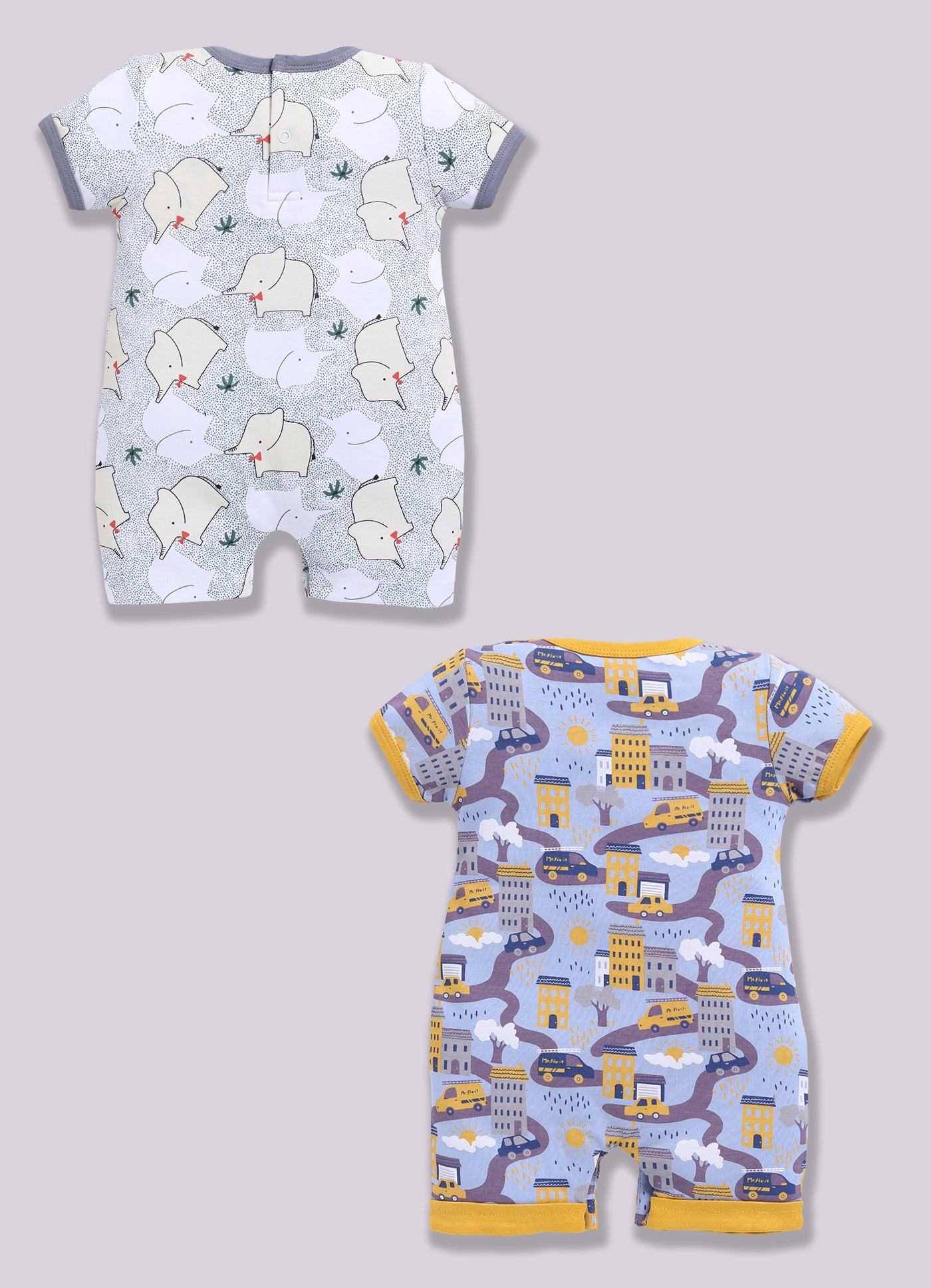 Half Sleeve Romper for Boys - Light Green & Yellow